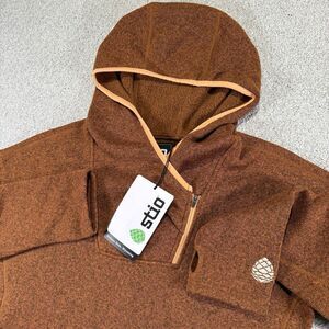 Stio Brown Hooded Pullover Sweatshirt with Tan Trim